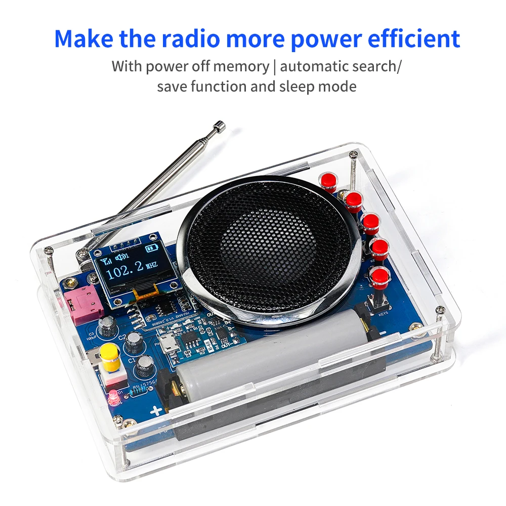 OLED Display Radio DIY Kit Rechargeable FM 87-108MHZ 18650 Lithium Battery Powered Circuit Board Soldering Electronic DIY Parts OLED Display Radio DIY Kit Rechargeable FM 87-108MHZ 18650 Lithium Battery Powered Circuit Board Soldering Electronic DIY Parts