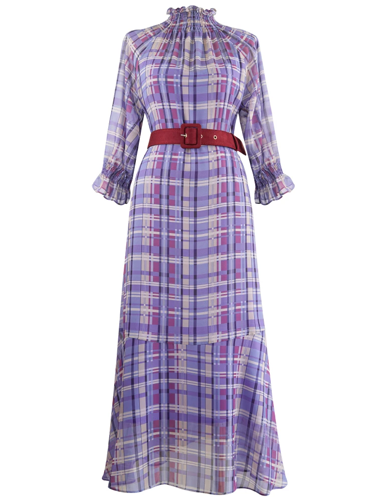 

Платье-миди из двух предметов, модное дизайнерское весеннее винтажное платье в клетку, с французским фиолетовым принтом, элегантное шикарное удобное мягкое облегающее платье, 2023