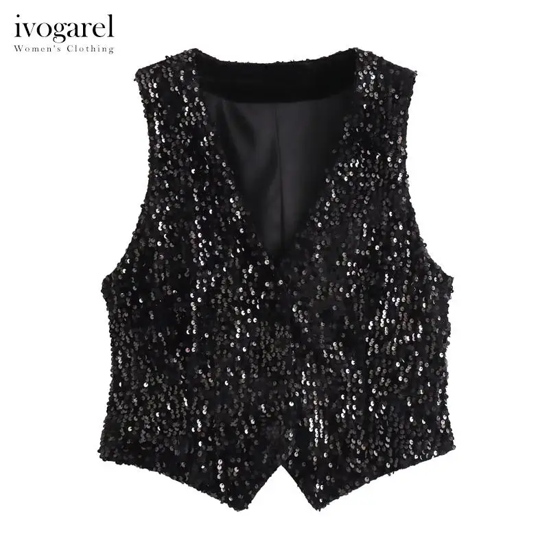 Ivogarel Fitted Sequinned Waistcoat Women Chic and Elegant V-neck Waistcoat Female Casual Vest Top with Sequin Appliqués
Ivogarel Fitted Sequinned Waistcoat Women Chic and Elegant V-neck Waistcoat Female Casual Vest Top with Sequin Appliqués