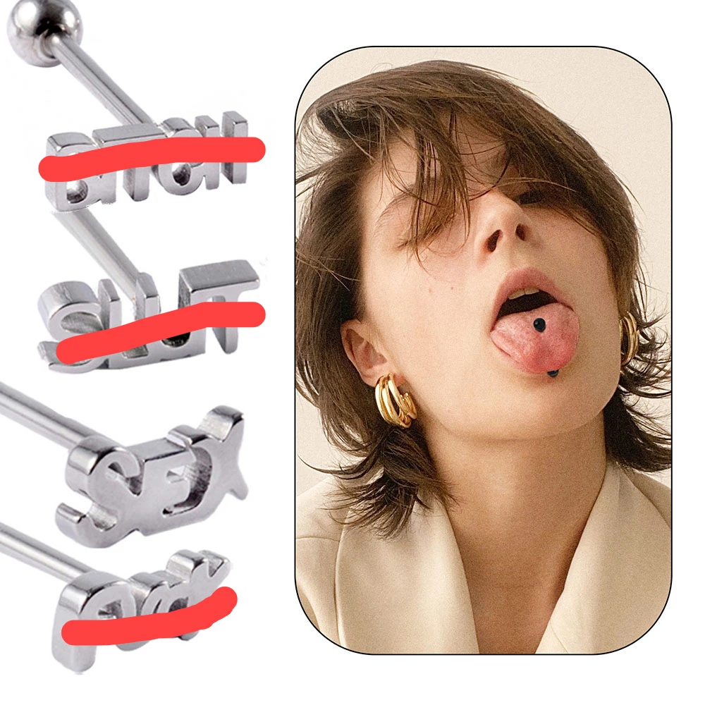 

Kiss Sex Stainless Steel Studded Tongue Piercing Ring Punk Dirty Talk Cut Out Jewellery Adult Toy for Man Woman Sexy Accessories