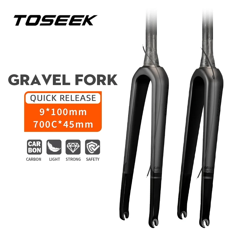 

TOSEEK Gravel Fork 700C X 45C Carbon Fiber Bicycle Road Front Fork Bike Parts Internal Cable Quick Release 9*100mm