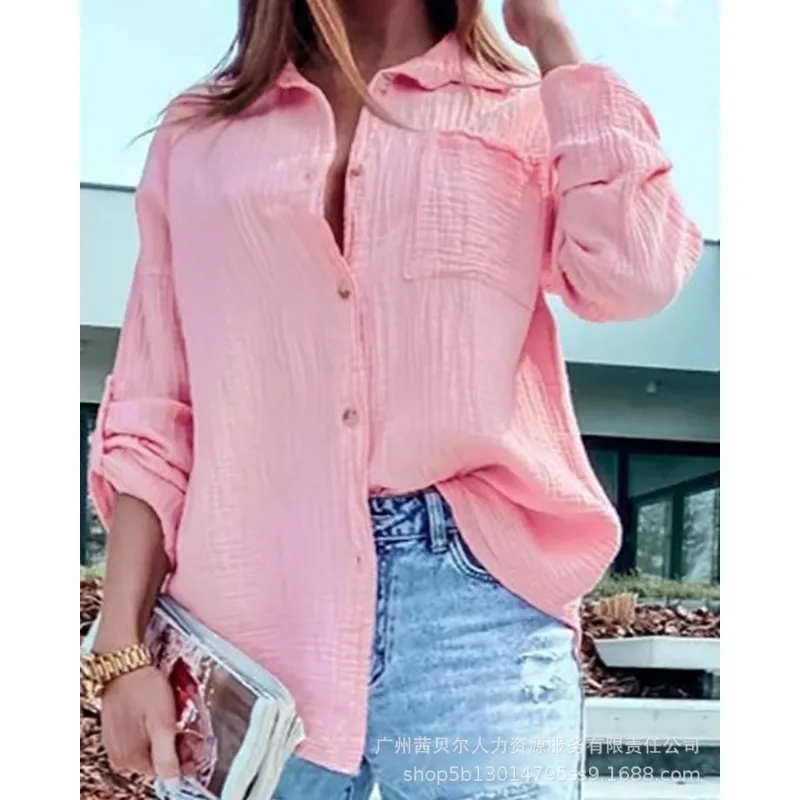 Autumn Loose Solid Color Shirt 2023 Women's Fashion Shirt Women's Long Sleeve Single Breasted Pocket Turn-down Collar Shirt Top
Autumn Loose Solid Color Shirt 2023 Women's Fashion Shirt Women's Long Sleeve Single Breasted Pocket Turn-down Collar Shirt Top