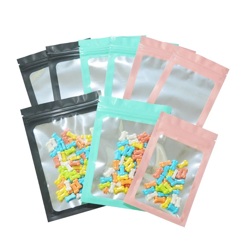 

100 Pcs Flat Aluminum Foil Matt Resealable Front Clear Candy Jewelry Coffee Heat Sealing Zip Lock Bags Storage Packaging Pouches