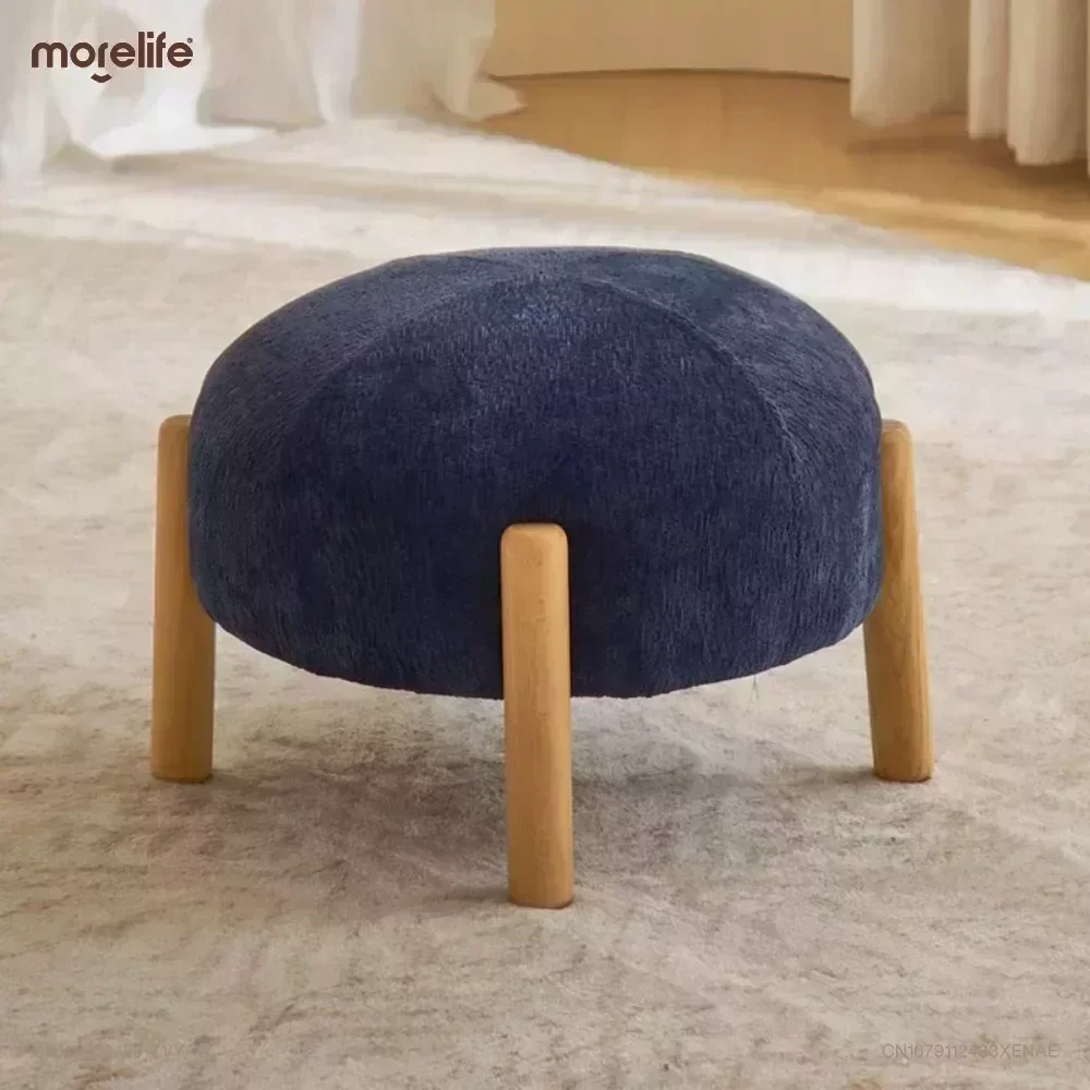 

Creative Circular Shoe Changing Stool Cute Mushroom Solid Wood Cashmere Lamb Footstool Living Room Sofa Low Stools Furniture