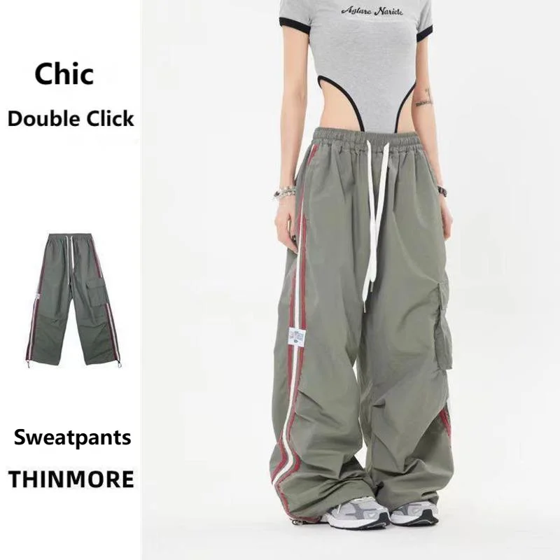 Chic Y2K Cargo Striped Pants Women Fashion Casual Wide Leg Drawstring Parachute Pantsh Trousers Female Loose Sports Sweatpants
Chic Y2K Cargo Striped Pants Women Fashion Casual Wide Leg Drawstring Parachute Pantsh Trousers Female Loose Sports Sweatpants