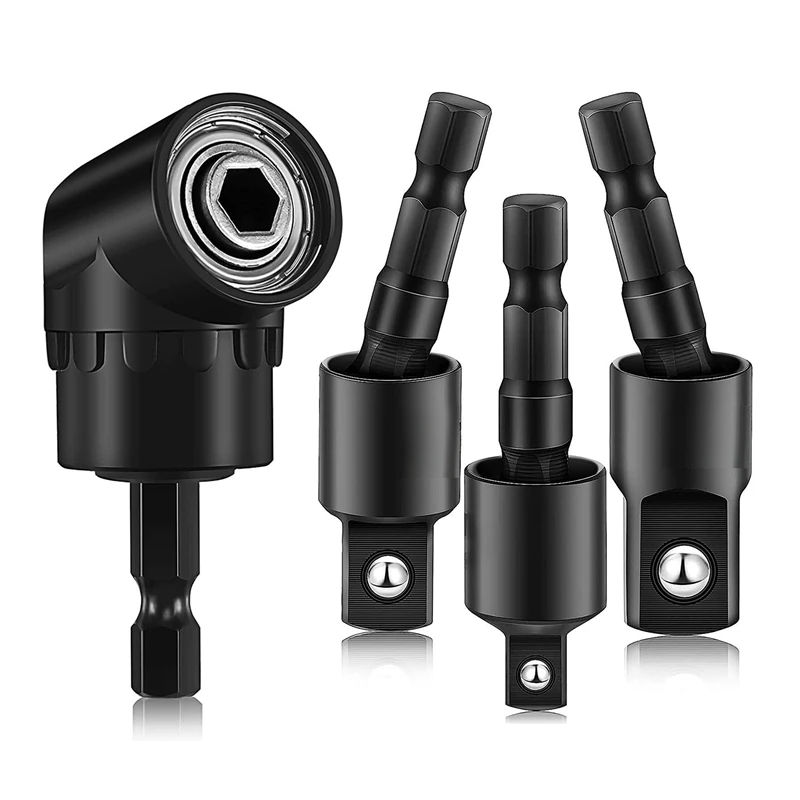 Right Angle Drill Adaptor 4-In-1 Impact Drill Bit Extension 360° Rotatable Black 1/4 3/8 1/2In Impact Grade Socket Adapter Set
Right Angle Drill Adaptor 4-In-1 Impact Drill Bit Extension 360° Rotatable Black 1/4 3/8 1/2In Impact Grade Socket Adapter Set