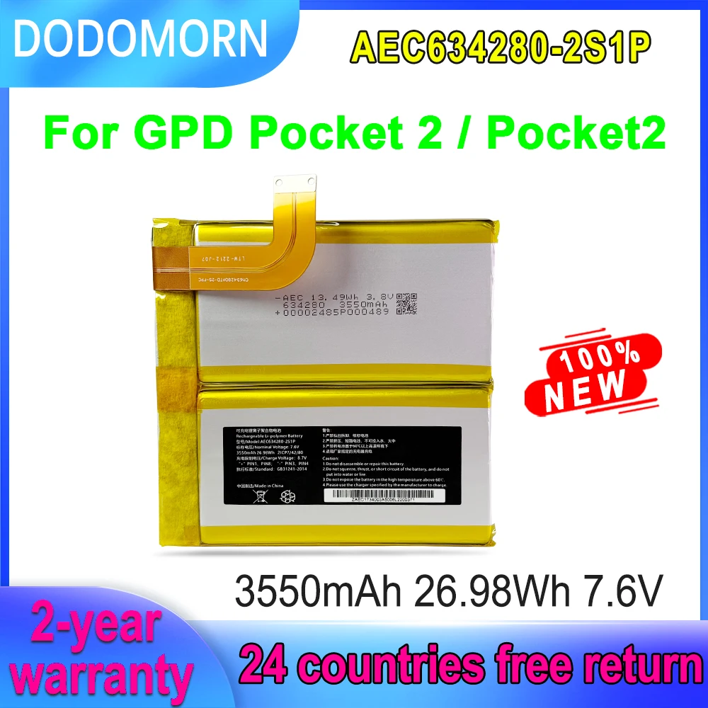

DODOMORN 7.6V 26.98Wh AEC634280-2S1P Battery For GPD Pocket 2/pocket2 GamePad Tablet PC,Handheld Gaming Laptop High Quality