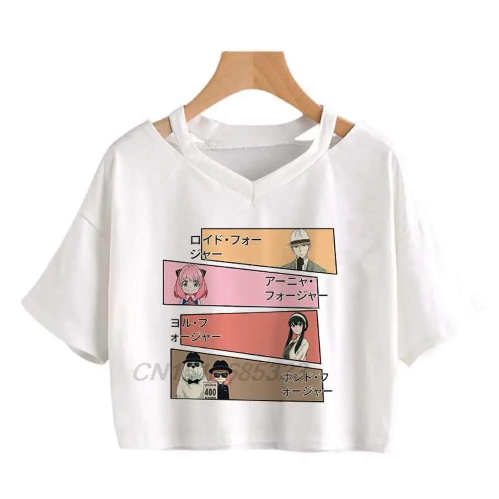 

Japanese Anime Spy X Family Women Vintage T-shirts ER Hasbulla Smesh Retro Printed Crop Tops Black Stones NaNa Fashion Blouses