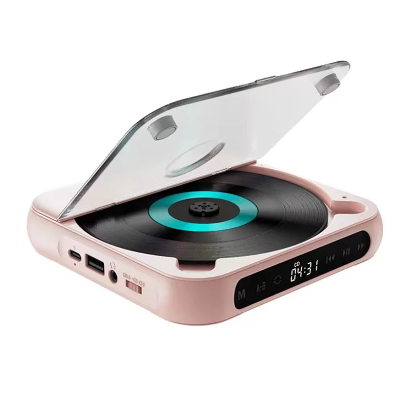 

Портативный CD-плеер, Bluetooth-динамик, стандартный экран, стереоплеер, настенный CD-музыкальный плеер с FM-радио-розовый