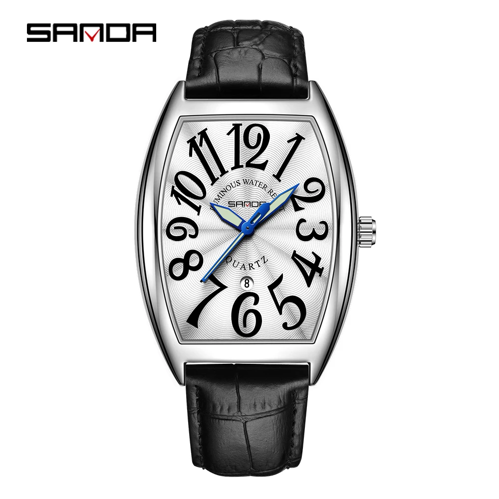 

Модные Простые кварцевые наручные часы SANDA 7022, водонепроницаемые, циферблат в форме бочонка, дизайнерские светящиеся мужские часы