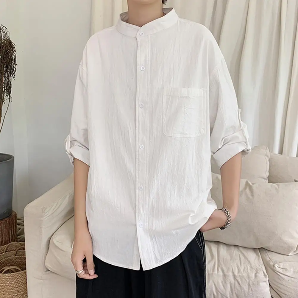 Versatile Men Top Stylish Men's Stand Collar 3/4 Sleeve Shirt Solid Color Loose Fit Casual Workwear for A Trendy Look Button
Versatile Men Top Stylish Men's Stand Collar 3/4 Sleeve Shirt Solid Color Loose Fit Casual Workwear for A Trendy Look Button