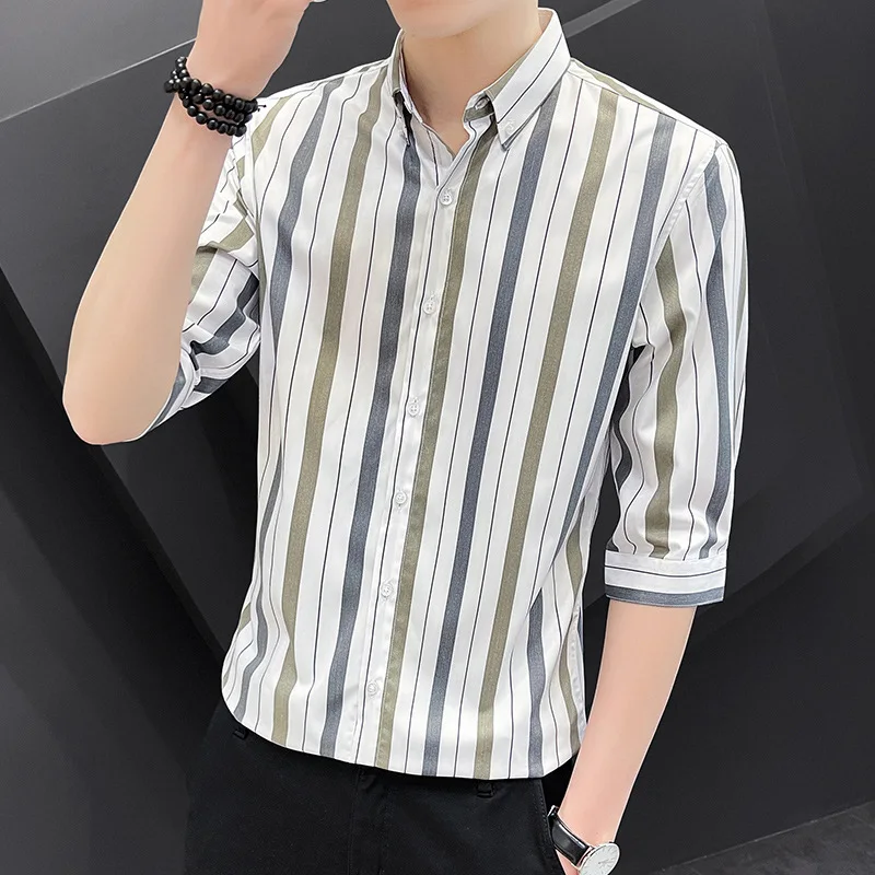 Men's Quarter Sleeved Striped Shirt Slim Fitting Formal Attire Summer Business Shirts High-end Breathable Top for Men
Men's Quarter Sleeved Striped Shirt Slim Fitting Formal Attire Summer Business Shirts High-end Breathable Top for Men