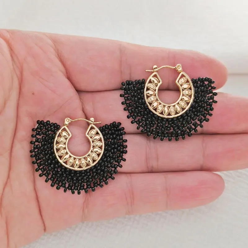 

Rice bead earrings Circle Black Sunflower Originality Hand knitting Bohemia Alloy Fashion Simple Beaded earrings