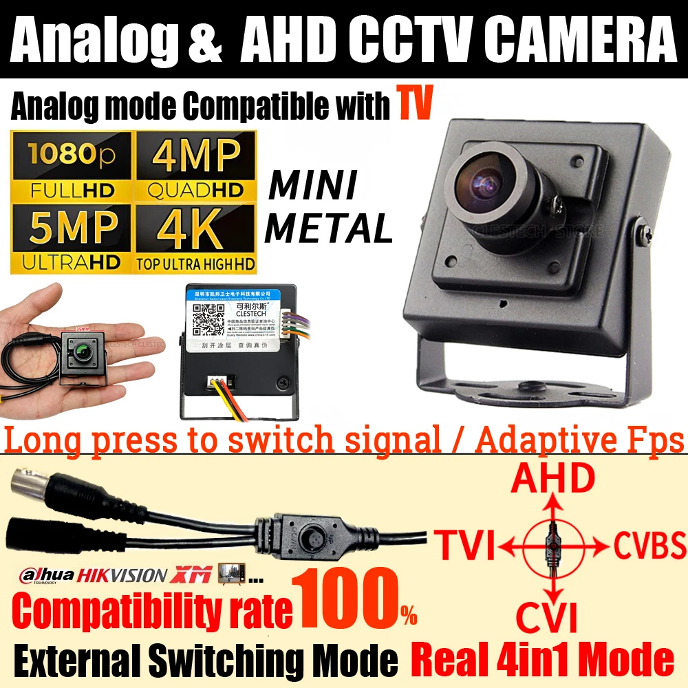 5000TVL Very Small 2MP 5MP 8MP AHD Mini Camera Metal Analog/TVI/CVI 4in1 OSD Cable Switch Micro UltraHD Security Monitor Bracket
5000TVL Very Small 2MP 5MP 8MP AHD Mini Camera Metal Analog/TVI/CVI 4in1 OSD Cable Switch Micro UltraHD Security Monitor Bracket