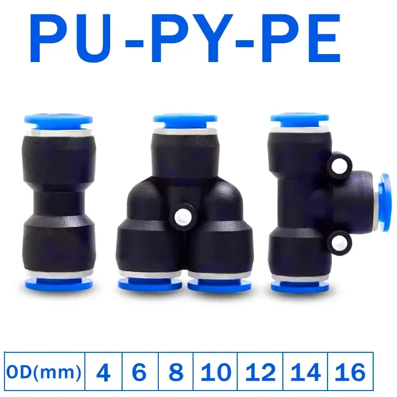 

100pcs PE PU PG PY PW Air Connectors 4 6mm 8 10 12mm Pneumatic Fitting Quick Connect Tee 3 Way Plastic Pipe Hose Tube Connector