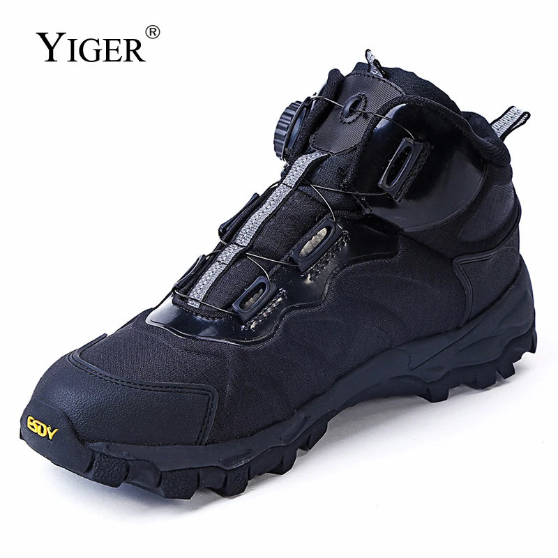 

YIGER Men's Outdoor Boots Mountaineering Shoes Knob Auto Buckle Lace Up Tactical Boots Lightweight Quick Response Combat Boots
