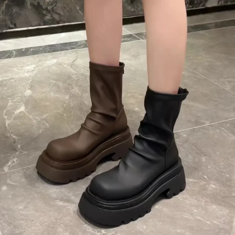 Thick Sole Stacked Boots for Women 2023 New Fashion Brown Black Short Long Boots Wrinkled Leather Platform Botines Chelsea Shoes
Thick Sole Stacked Boots for Women 2023 New Fashion Brown Black Short Long Boots Wrinkled Leather Platform Botines Chelsea Shoes