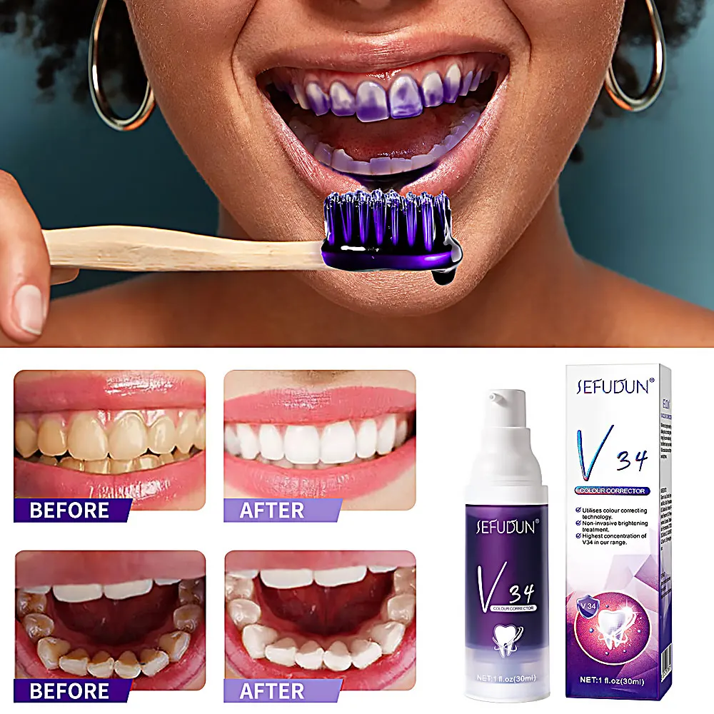 

V34 Teeth Colour Corrector Toothpaste Whitening Enamel Care Repair Creme Dental Oral Cleaning Fresh Breath Beauty Health