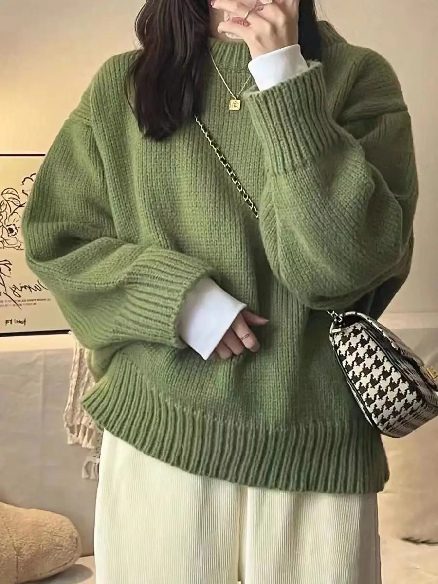 Autumn And Winter Vintage Green Round Neck Sweater Women's Round Neck Long Sleeve Casual Loose Knitted Top
Autumn And Winter Vintage Green Round Neck Sweater Women's Round Neck Long Sleeve Casual Loose Knitted Top