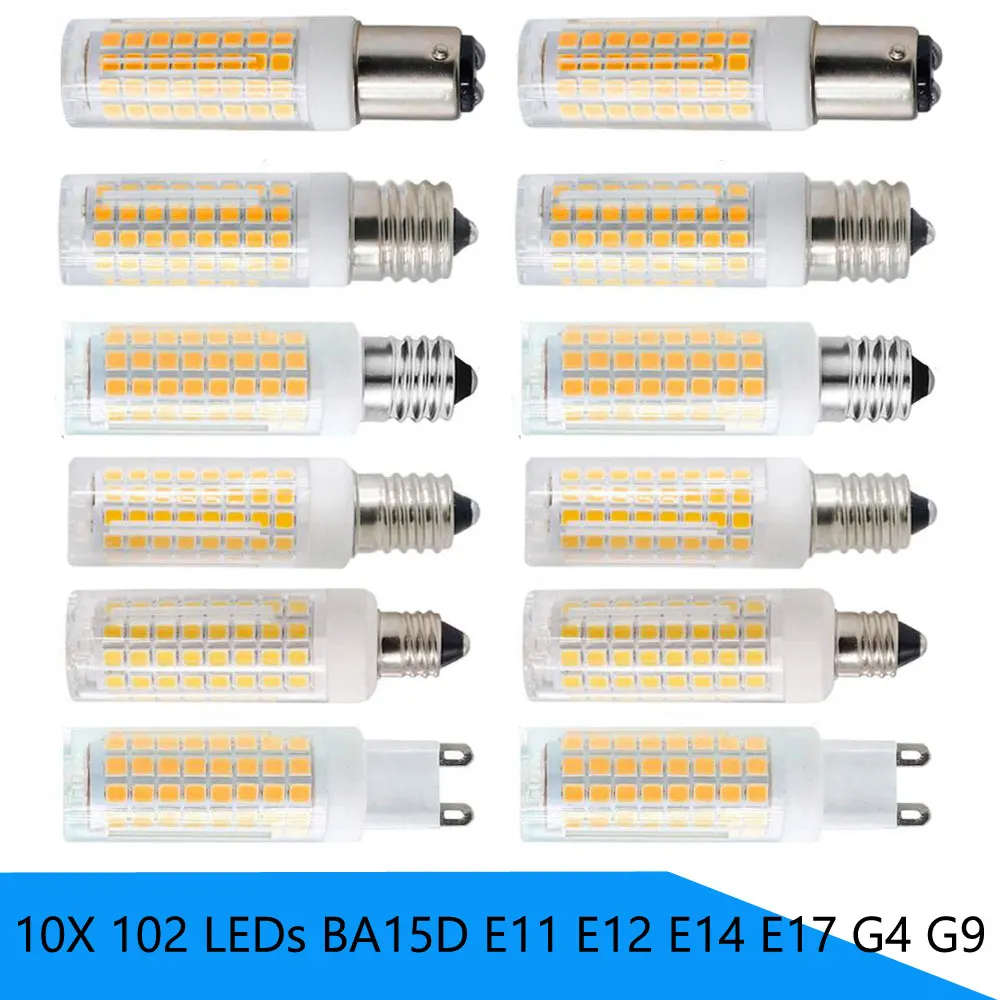 

10Pcs/Lot Mini LED Corn Bulbs BA15D E11 E12 E14 E17 G4 G9 102 LEDs Lights 9W Replace 80W Halogen Lamps for Home House Lighting