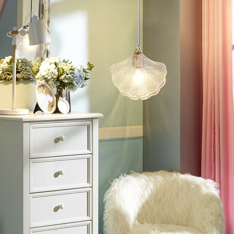 

Modern Simple Pendant Lamp Warm Atmosphere Glass Shell Lustre Chandelier Room Decor Hanging Lightfor Bedroom Bedside Dining Lamp