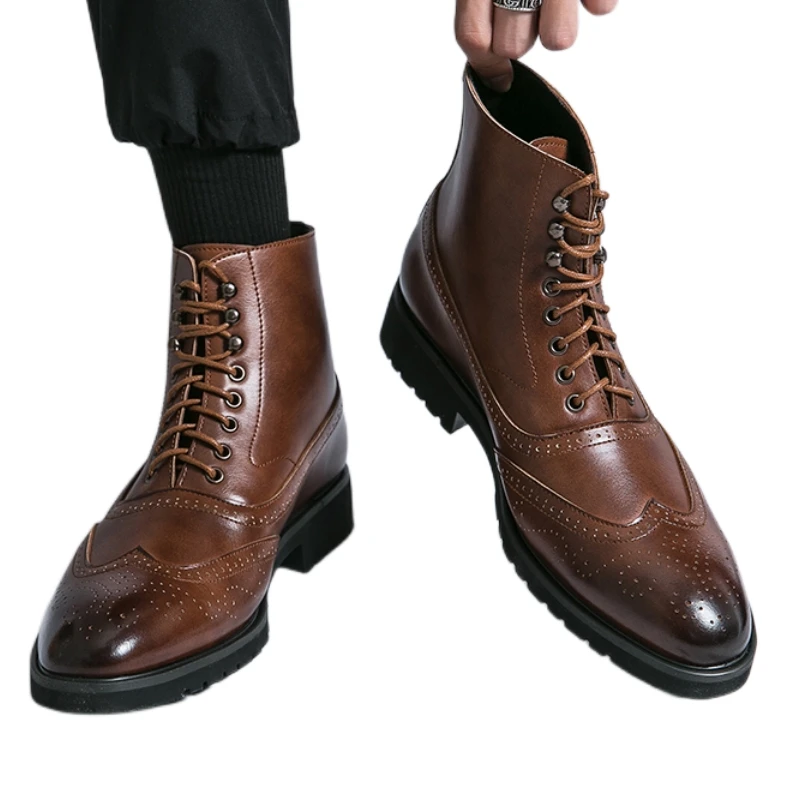 Brown Men Short Boots Block Lace-up Round Toe Spring Autumn Business Handmade Mens Ankle Boots Size 38-46
Brown Men Short Boots Block Lace-up Round Toe Spring Autumn Business Handmade Mens Ankle Boots Size 38-46
