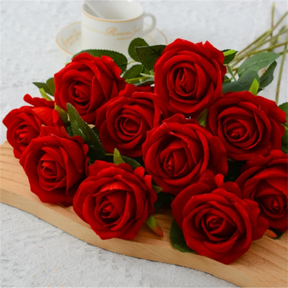 

1pcs Head Red Pink Rose Artificial Flower Silk Roses Burgundy Flower Fake Rose Bunch Valentine's Day Wedding Party Decoration