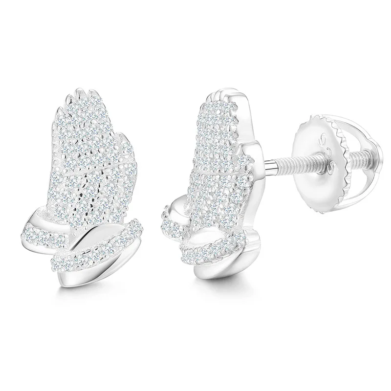 1Pair S925 Sterling Silver Moissanite The Praying Hands Stud Earrings Hip Hop Bling Iced Out Rapper Jewelry Drop Shipping
1Pair S925 Sterling Silver Moissanite The Praying Hands Stud Earrings Hip Hop Bling Iced Out Rapper Jewelry Drop Shipping