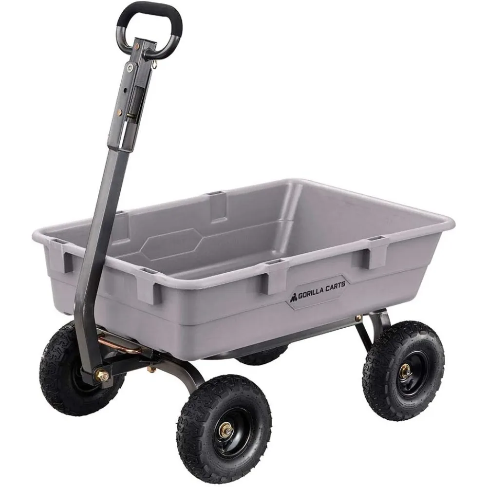 

800 Pound Capacity Heavy Duty Poly Yard Garden Steel Dump Utility Wheelbarrow Wagon Cart with 2 in 1 Towing ATV Handle