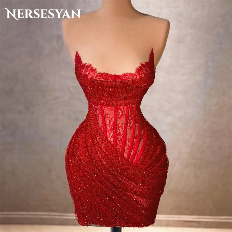 

Nersesyan Mini Tulle Sleevesless Formal Evening Gowns Sexy Lace Appliques Prom Dresses Glitter Cocktail Graduation Dress 2023