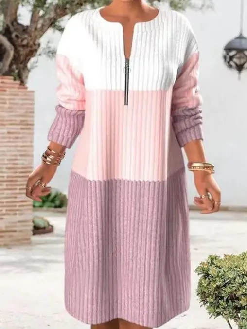 Women's Zipper Contrast Splicing Design Long Sleeve Dress Autumn New Woman Fashion Loose Pullover Dresses
Women's Zipper Contrast Splicing Design Long Sleeve Dress Autumn New Woman Fashion Loose Pullover Dresses