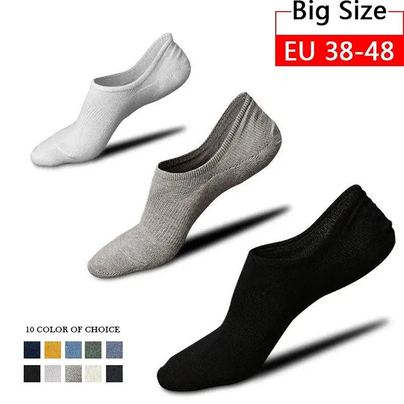 

5 Pairs Large Big Size 47,48 Summer Mens Cotton Invisible Boat Socks Silicone Anti Slip Shallow Mouth Breathable Deodorant Socks