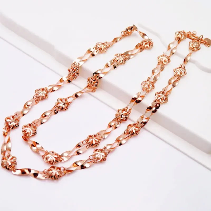 585 Purple Gold Chunky Necklace Double Flower Twist Rope Chain 14K Rose Gold New Women's Wedding Jewelry Accessories
585 Purple Gold Chunky Necklace Double Flower Twist Rope Chain 14K Rose Gold New Women's Wedding Jewelry Accessories