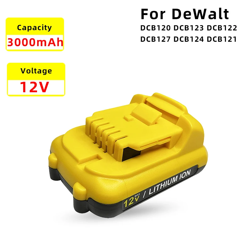 12V 3000mAh Replacement Battery for DeWalt DCB120 DCB123 DCB122 DCB127 DCB124 DCB121 Rechargeable Lithium Ion Tools Batteries
12V 3000mAh Replacement Battery for DeWalt DCB120 DCB123 DCB122 DCB127 DCB124 DCB121 Rechargeable Lithium Ion Tools Batteries