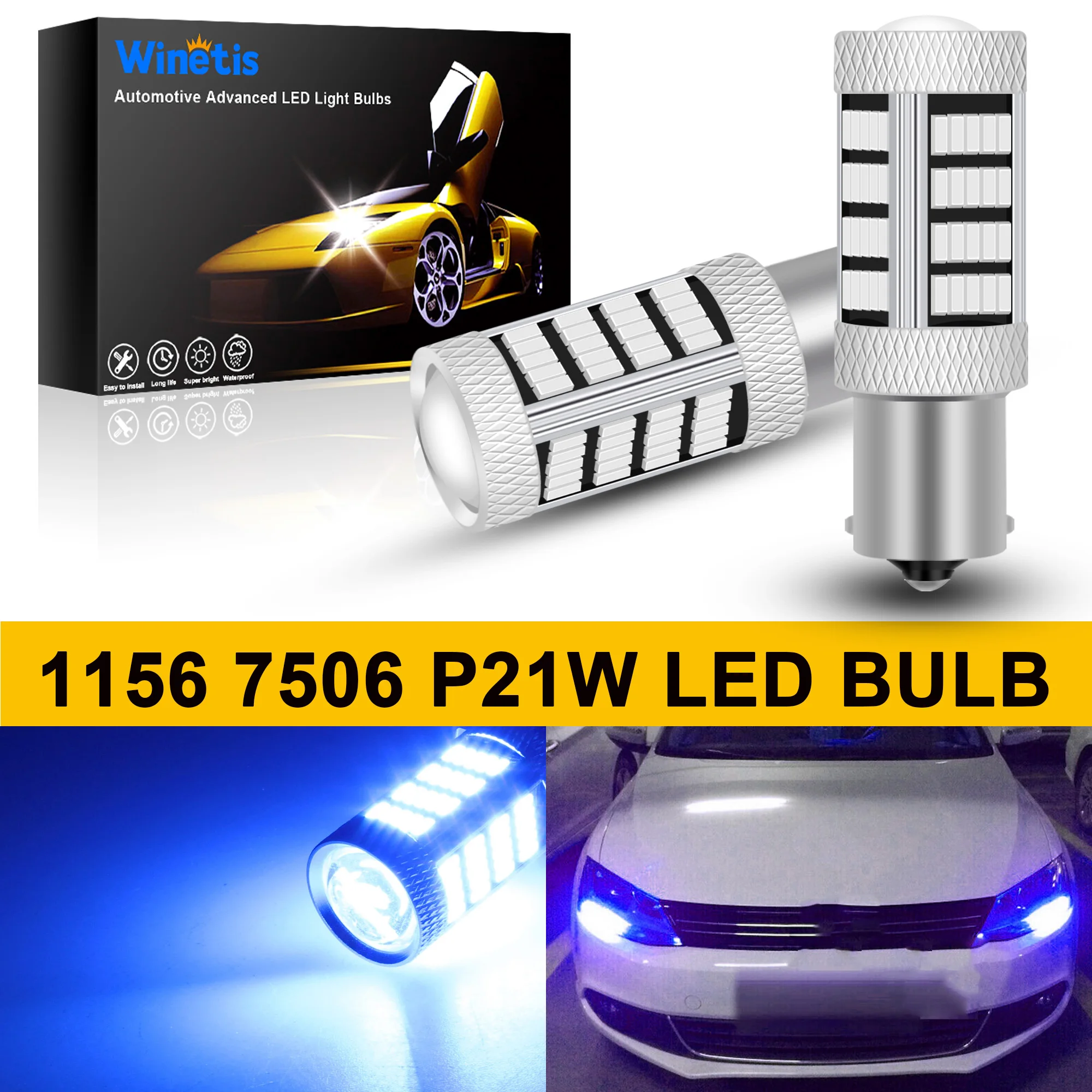 

Winetis 2X 1156 LED Bulbs Daytime Running Lights 2800 Lumens Extremely Bright BA15S 1141 1003 7506 LED Bulbs for DRL 10000K Blue
