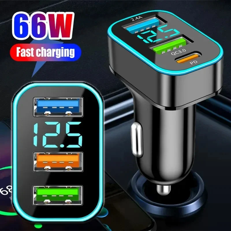

66W Car charger Square 3 Ports USB Car Chargers Lighter Fast Charging Auto Phone Charger Adapter For HUAWEI iPhone Samsung