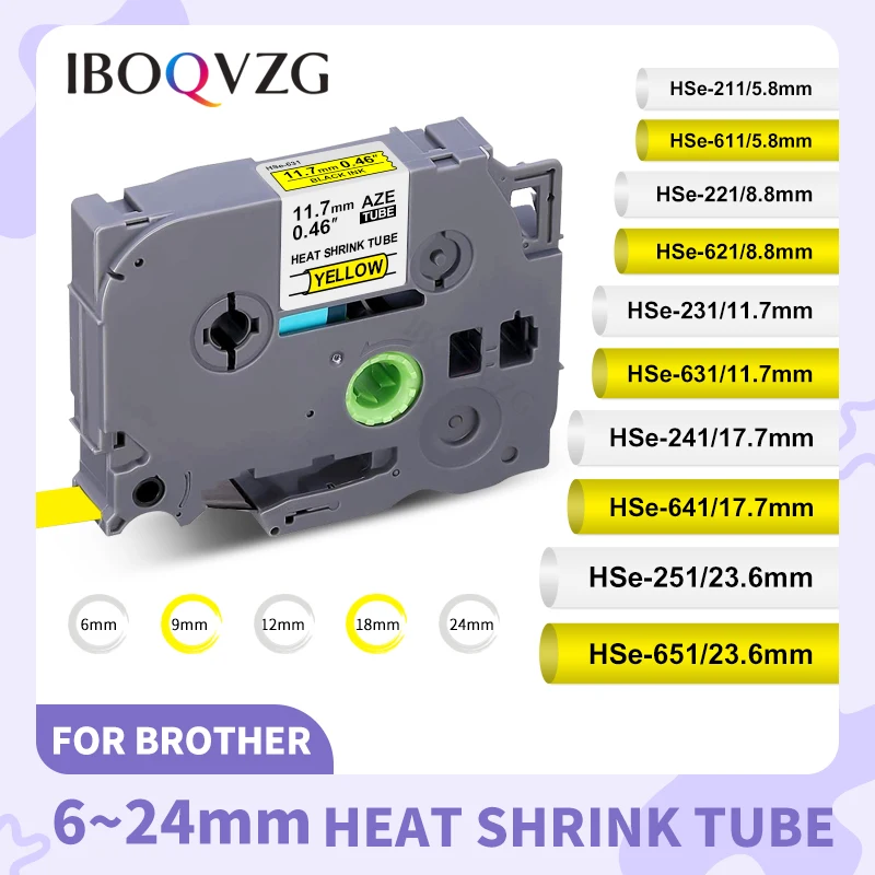 

IBOQVZG Compatible for Brother HSe-231 HSe-211 HSe221 HS241 HS251 HS611 HS621 HS631 HS641 HS651 Heat Shrink Tube Label Tape