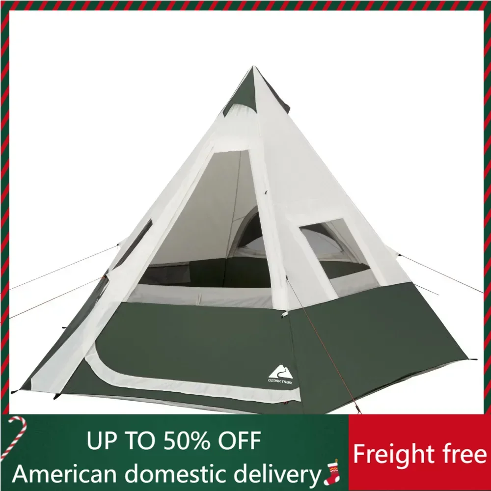 

With Vented Rear Window Tent Ozark Trail 7-Person 1-Room Teepee Tent Camping Supplies Green Freight Free Nature Hike Tents