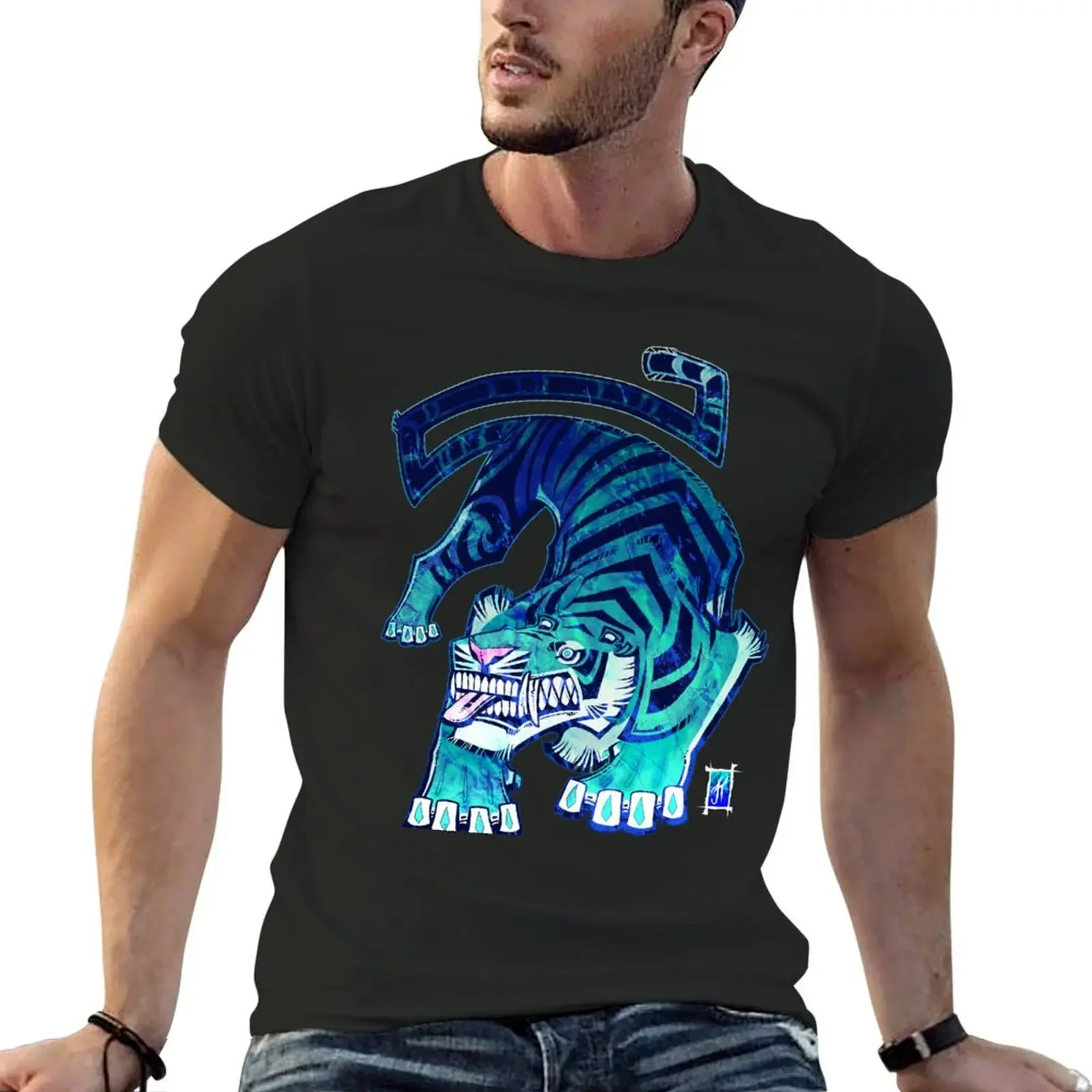 

Twisted Boxy Tiger - Blue T-shirt oversized cute tops mens graphic t-shirts funny