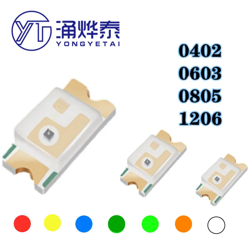 

YYT 100PCS LED SMD светильник излучающие диоды 0402 0603 0805 красный, синий, желтый, изумрудный, зеленый, оранжевый, белый
