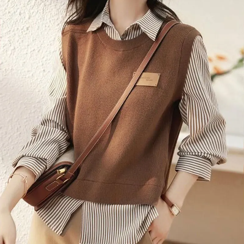 2023 New Streetwear Fake Two Pieces Striped Spliced Shirt Spring Autumn Polo-Neck Female Clothing Fashion Button Casual Blouse
2023 New Streetwear Fake Two Pieces Striped Spliced Shirt Spring Autumn Polo-Neck Female Clothing Fashion Button Casual Blouse