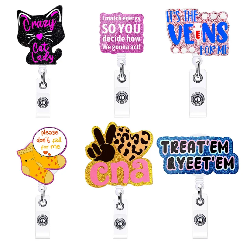 New Glitter Acrylic Crazy Cat Badge Reel Retractable ID Badge Holder With 360 Rotating Alligator Clip Nurse Name Holder
New Glitter Acrylic Crazy Cat Badge Reel Retractable ID Badge Holder With 360 Rotating Alligator Clip Nurse Name Holder