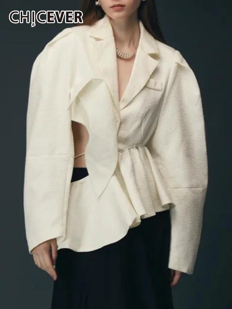 CHICEVER Solid Patchwork Ruffles Coat For Women Notched Collar Long Sleeve Spliced Lace Up Hollow Out Irregular Jacket Female
CHICEVER Solid Patchwork Ruffles Coat For Women Notched Collar Long Sleeve Spliced Lace Up Hollow Out Irregular Jacket Female