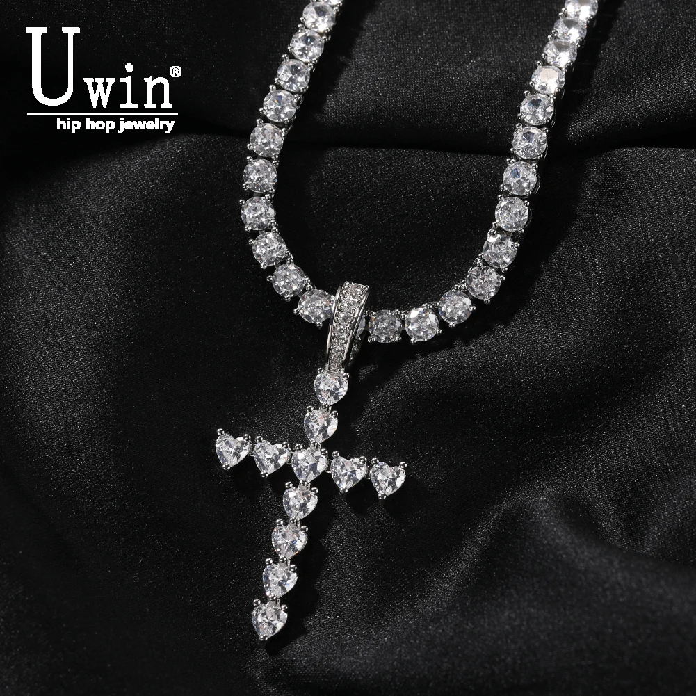

Ожерелье Uwin с подвеской в виде сердца для женщин и мужчин, теннисная цепь со сверкающим кубическим цирконием, модное персонализированное ювелирное изделие в стиле хип-хоп, хороший подарок