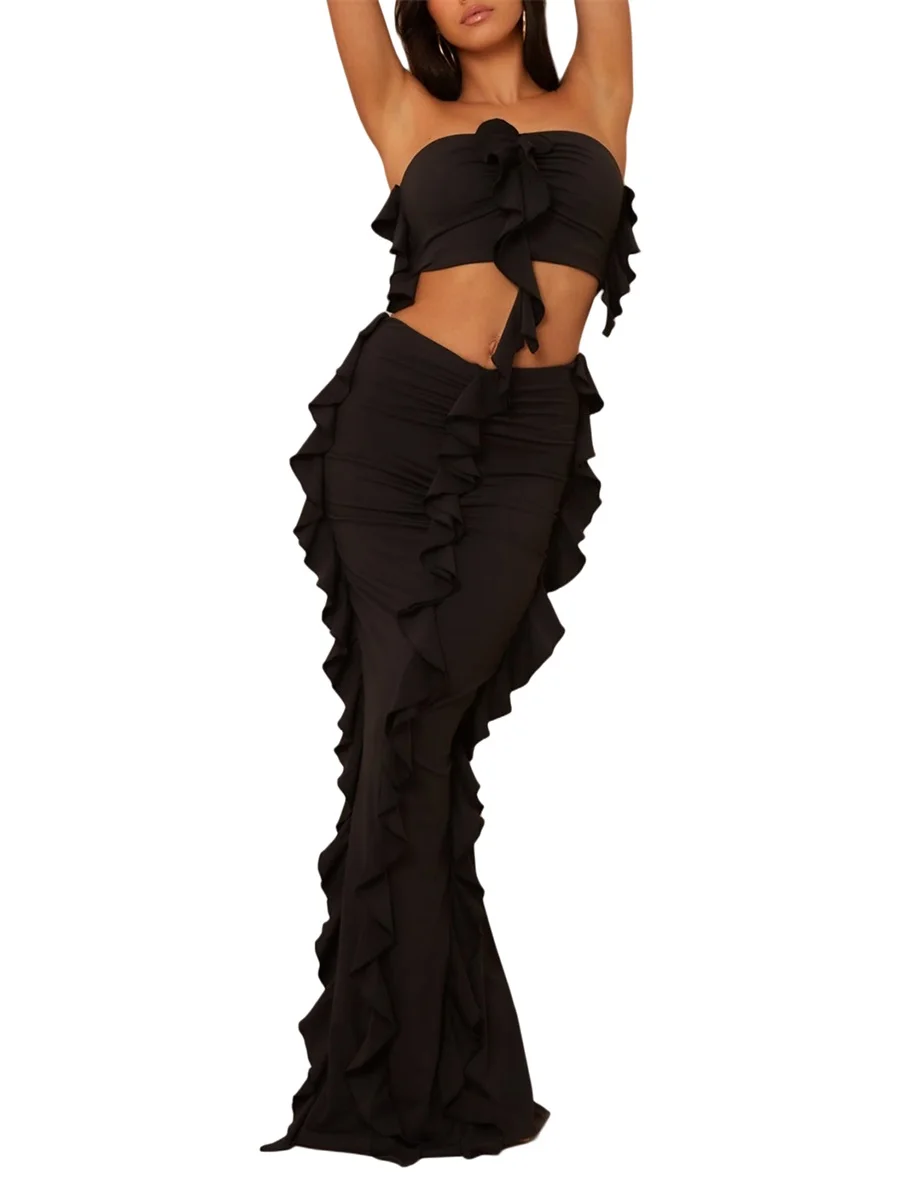 Women s 2 Piece Summer Outfits Off Shoulder Ruffle Tube Tops Long Bodycon Skirt Set
Women s 2 Piece Summer Outfits Off Shoulder Ruffle Tube Tops Long Bodycon Skirt Set