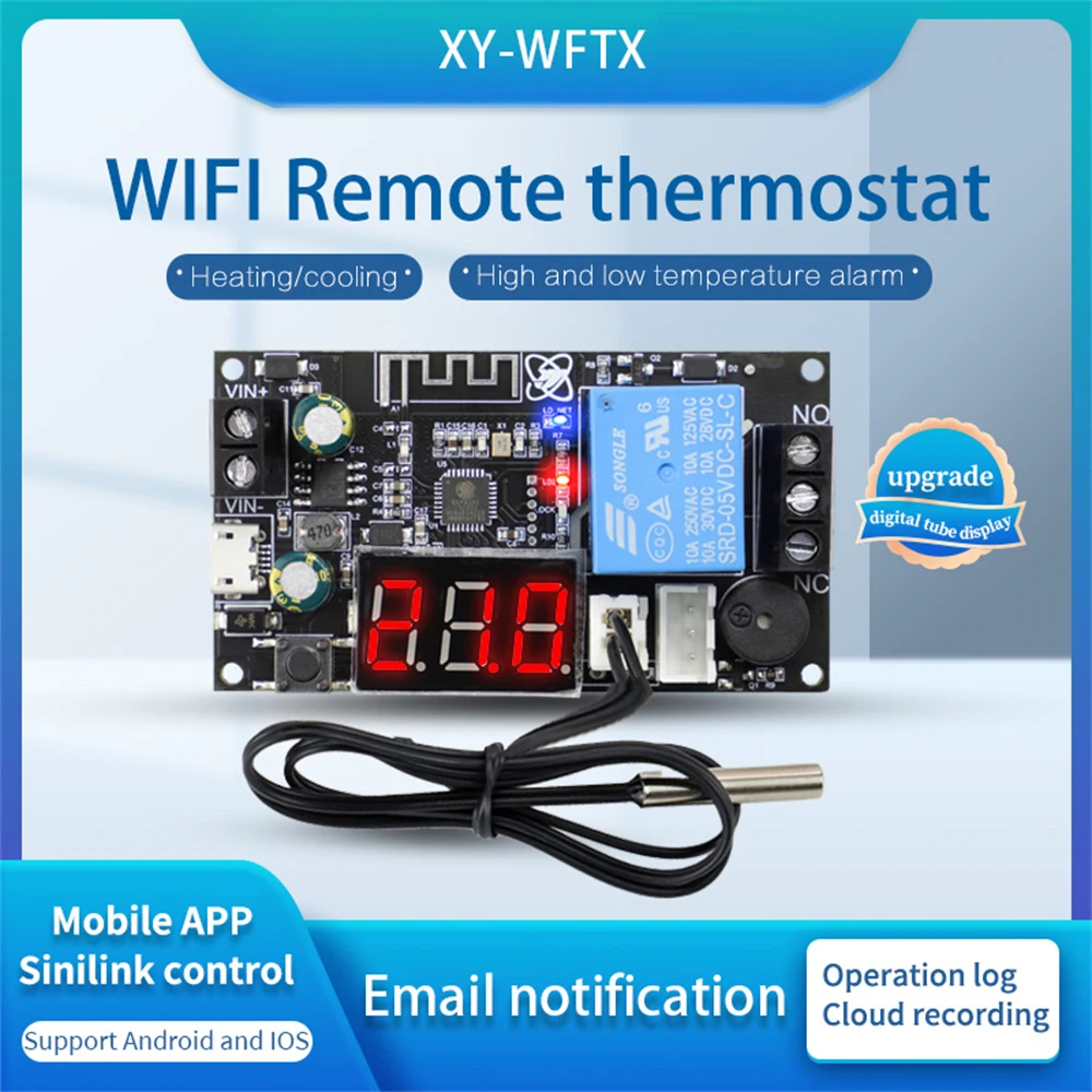 WIFI Remote Thermostat High Precision Temperature Controller Module Cooling and Heating APP Temperature Collection XY-WFT1 WFTX
WIFI Remote Thermostat High Precision Temperature Controller Module Cooling and Heating APP Temperature Collection XY-WFT1 WFTX