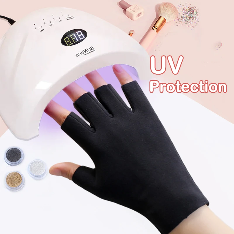 

1Pair Manicure Gloves UV Protection Stretchy Breathable Fingerless Fiber Cotton Nail Art Lamp Gloves For Home Salon