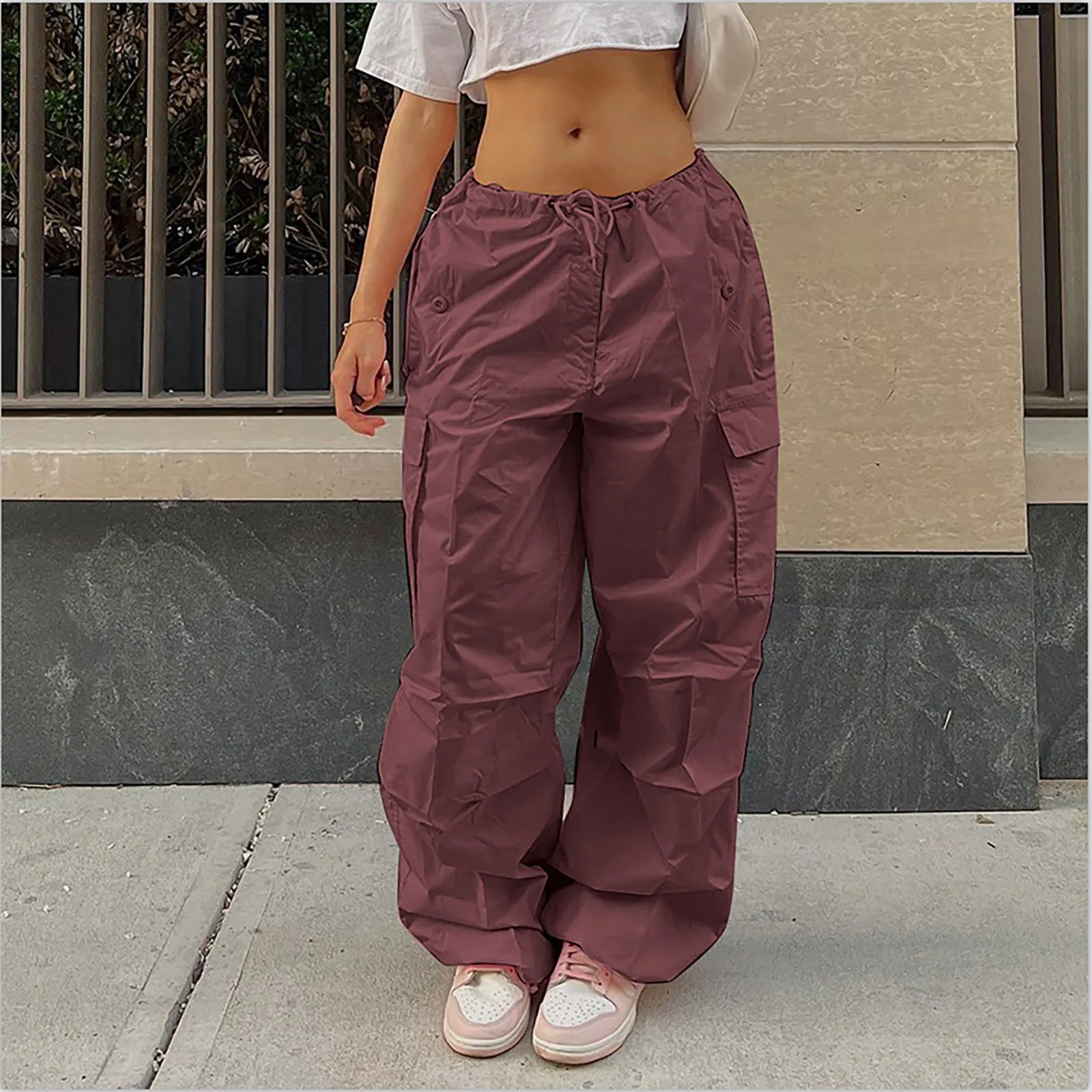 

Women's Wide Leg Loose Casual Trousers Plus Size Tethered Straight Cargo Pants Y2K Fashion Low Waist Joggers Baggy Sweatpants