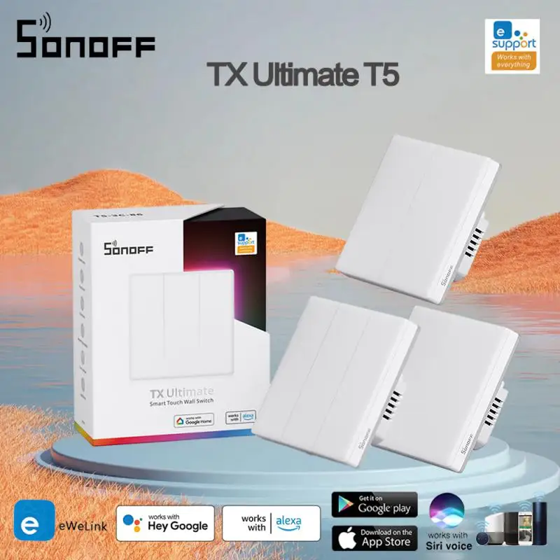

SONOFF TX Ultimate T5 Smart Wall Switch EWeLink App Remote Control Full Touch Access Panel LED Light Edge Button Scene Switches