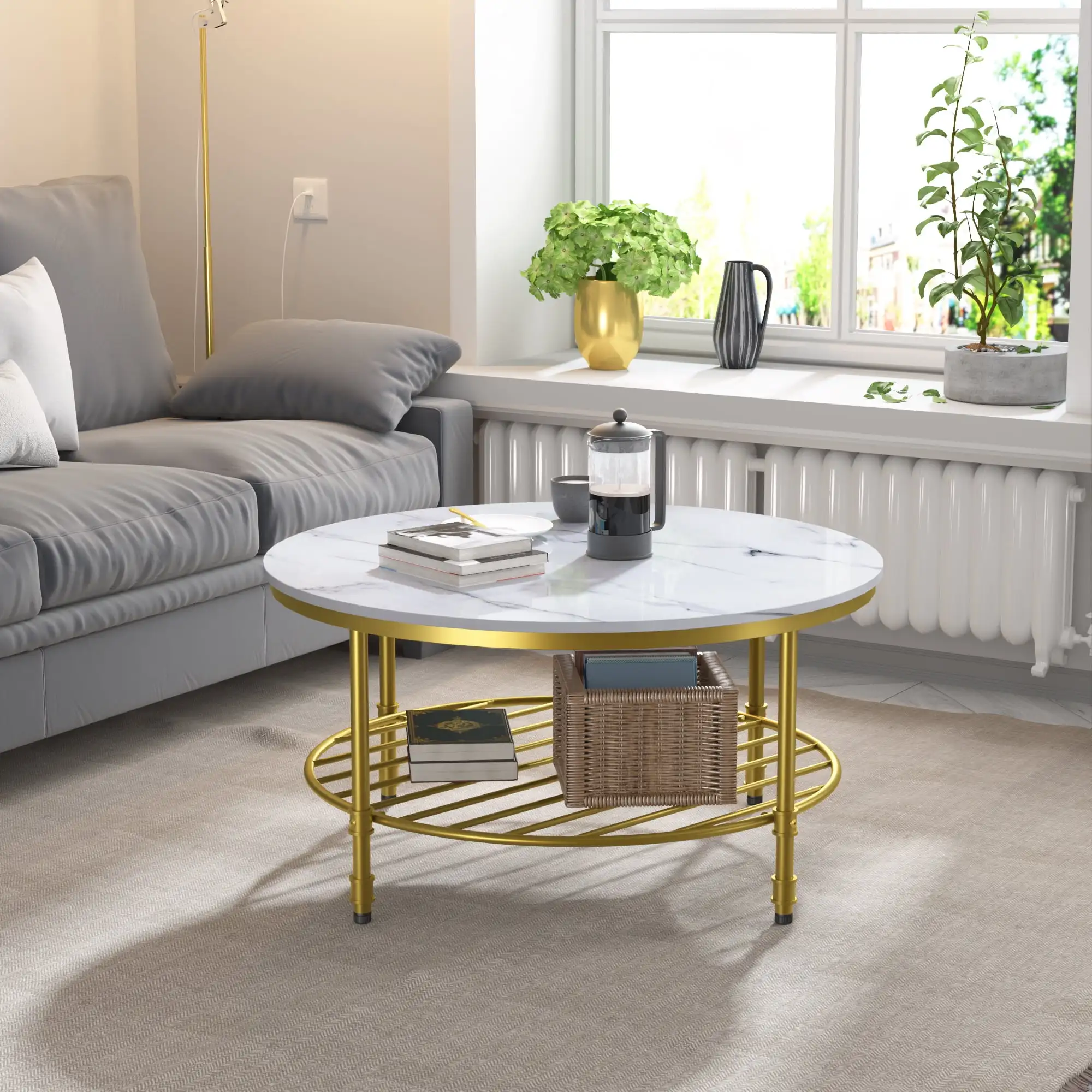 Yoneston 35.8" 2-Tier Industrial Round Coffee Table with Metal Storage Shelf for Living Room Gold rustic look
Yoneston 35.8" 2-Tier Industrial Round Coffee Table with Metal Storage Shelf for Living Room Gold rustic look